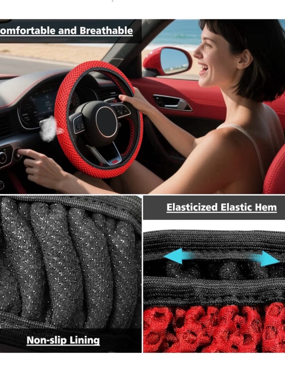KAFEEK Red Textured Steering Wheel Cover - Picture 3 of 7